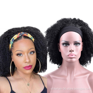 14Inch Soft Short Cosplay Wigs Hair For Black Women Afro Kinky Curly Headband Wig With Pre-attached Scarf Synthetic Wigs